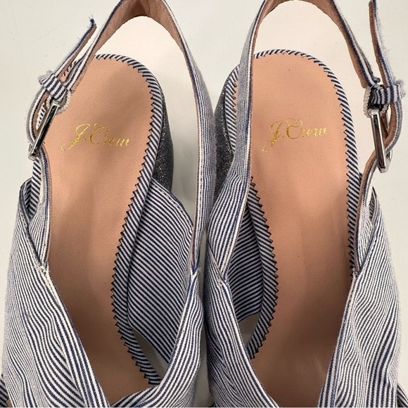 J. Crew Twisted-knot Penny sandals in stripe with glitter heel Size 8.5 - Picture 4 of 7